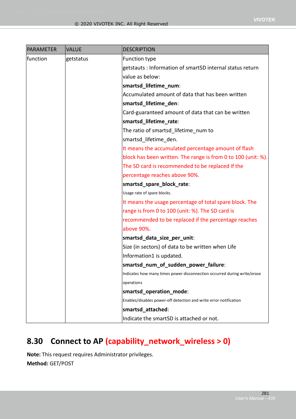 29 smartsd (capability_localstorage_smartsd > 0), 30 connect to ap (capability_network_wireless > 0) | Vivotek S Series IZ9361-EH 1080p Outdoor Network Bullet Camera with Heater User Manual | Page 435 / 458