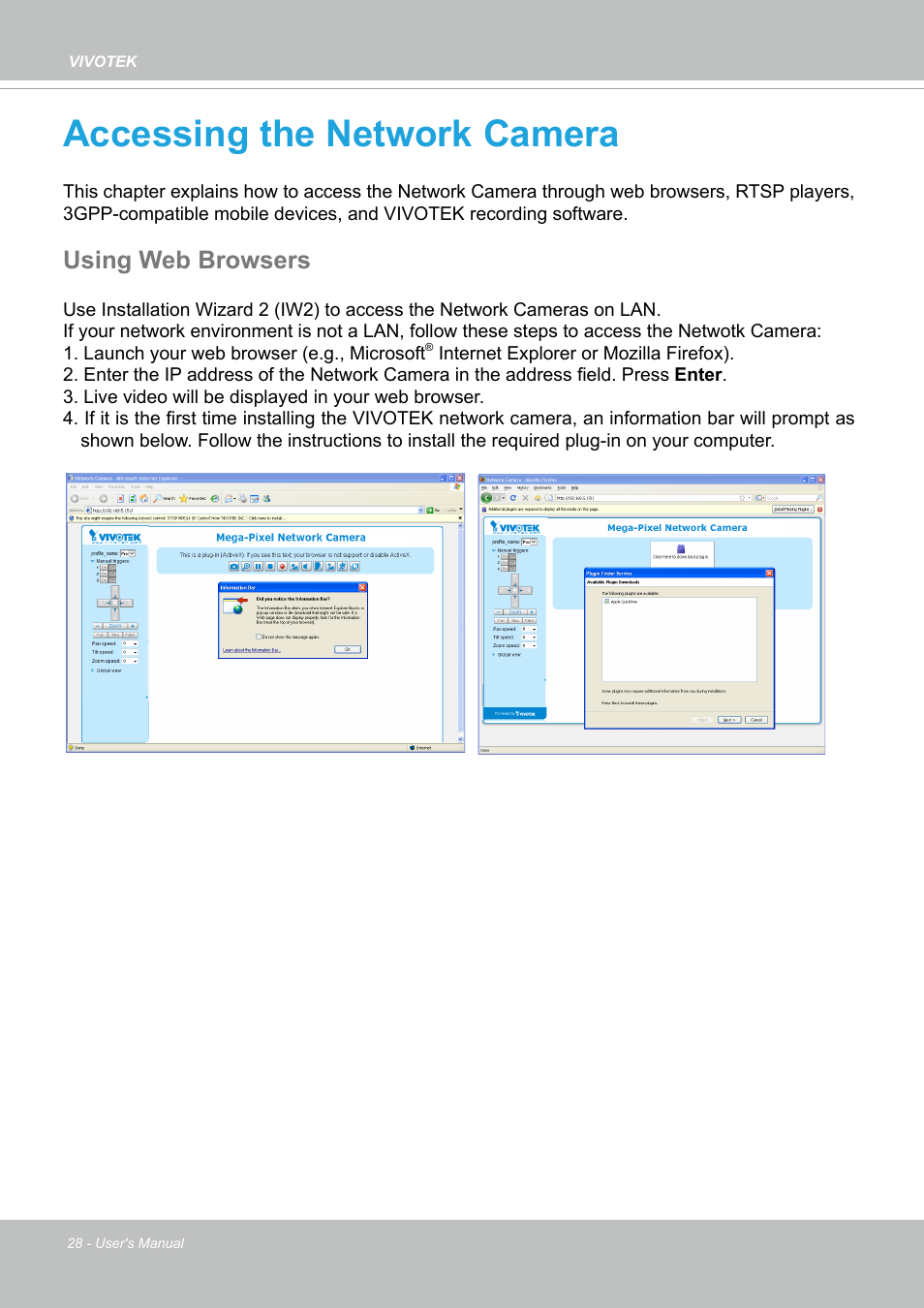 Accessing the network camera, Using web browsers | Vivotek MD9584-HF3 5MP Outdoor Network Mobile Dome Camera with Night Vision, Heater & 3.6mm Lens User Manual | Page 28 / 453