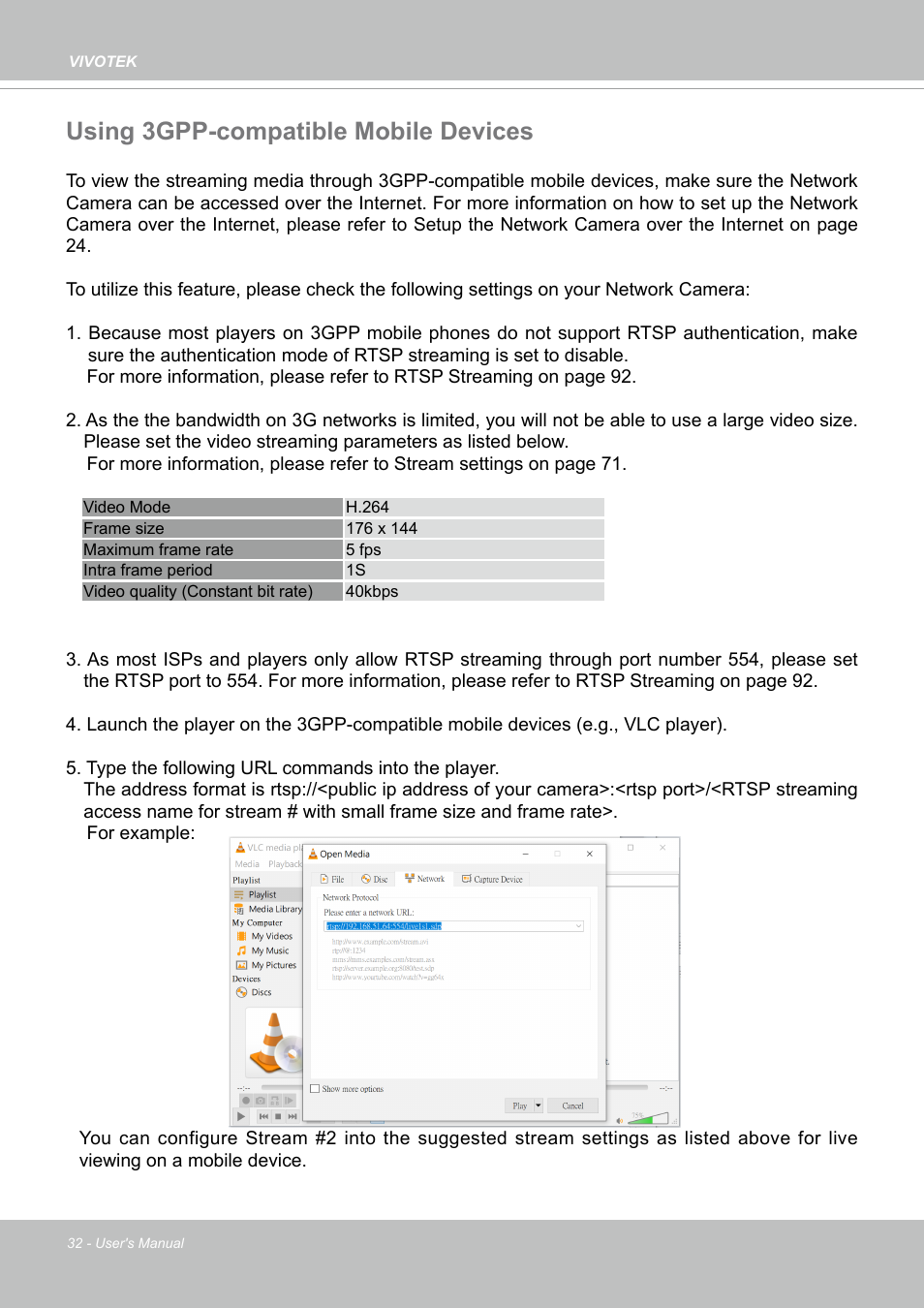 Using 3gpp-compatible mobile devices | Vivotek MD9584-HF3 5MP Outdoor Network Mobile Dome Camera with Night Vision, Heater & 3.6mm Lens User Manual | Page 32 / 453