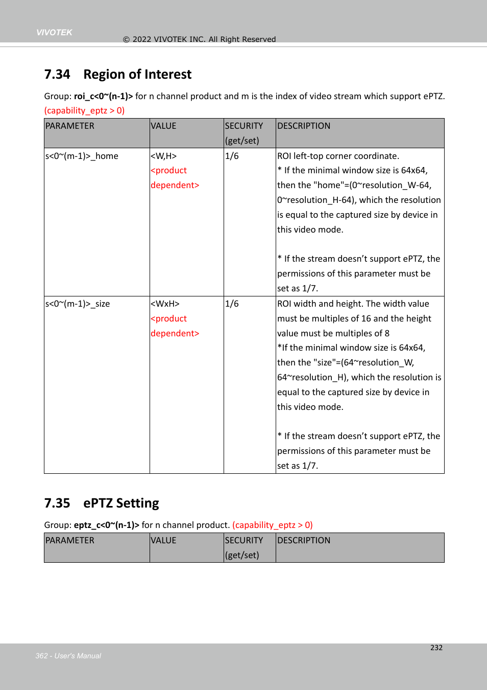 34 region of interest, 35 eptz setting | Vivotek MD9584-HF3 5MP Outdoor Network Mobile Dome Camera with Night Vision, Heater & 3.6mm Lens User Manual | Page 362 / 453