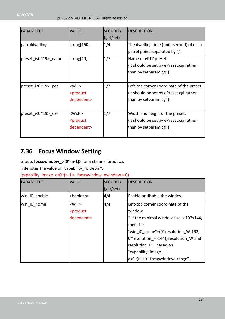 36 focus window setting | Vivotek MD9584-HF3 5MP Outdoor Network Mobile Dome Camera with Night Vision, Heater & 3.6mm Lens User Manual | Page 364 / 453