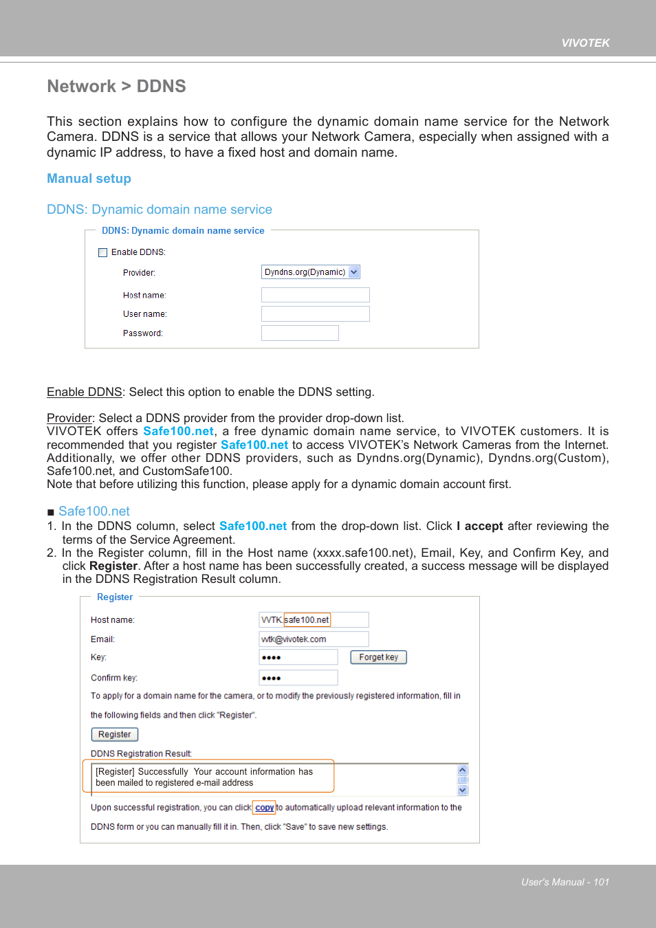 Network > ddns | Vivotek FE9380-HV 5MP Outdoor Network Fisheye Dome Camera with Night Vision User Manual | Page 101 / 352