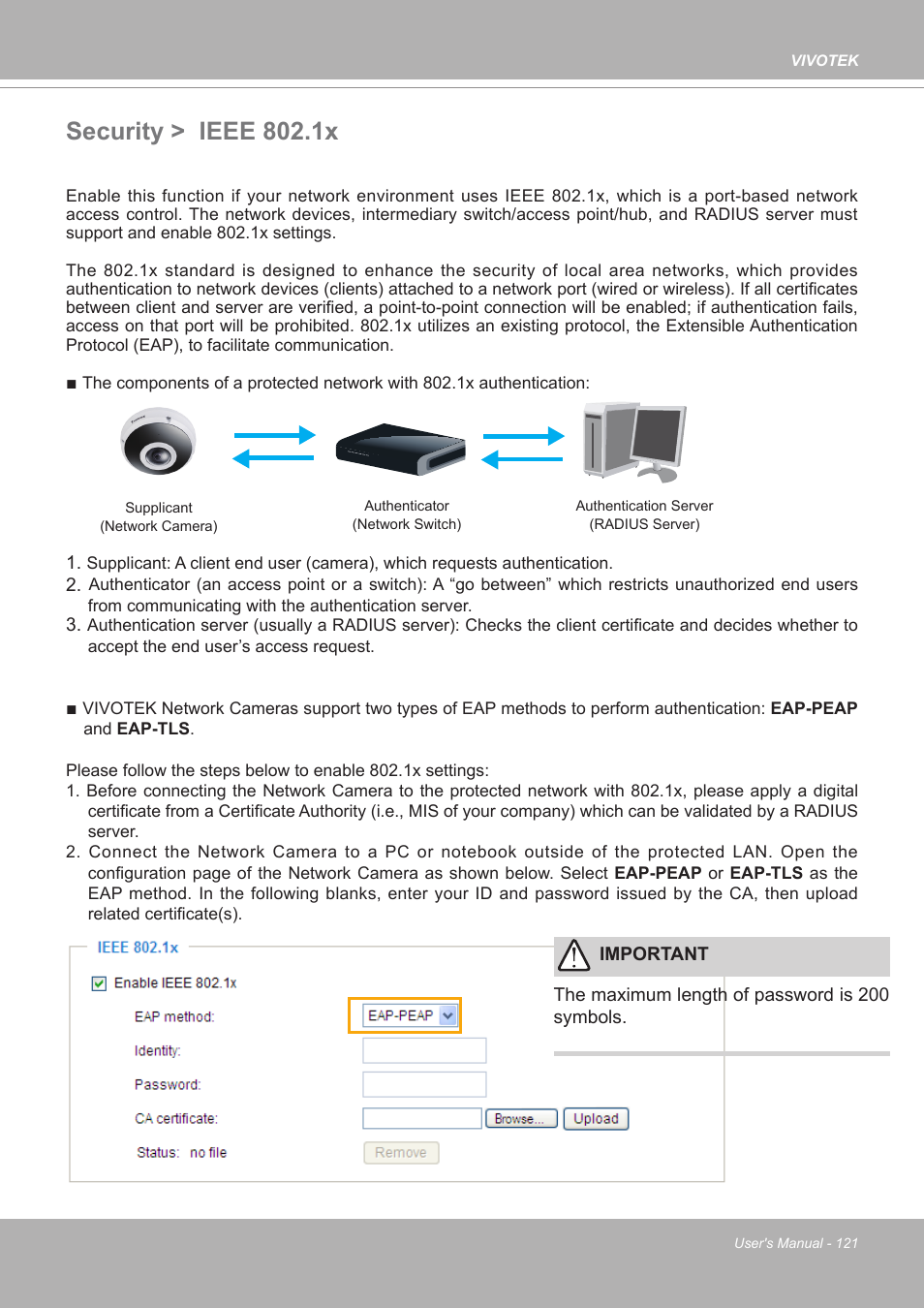 Security > ieee 802.1x | Vivotek FE9380-HV 5MP Outdoor Network Fisheye Dome Camera with Night Vision User Manual | Page 121 / 352