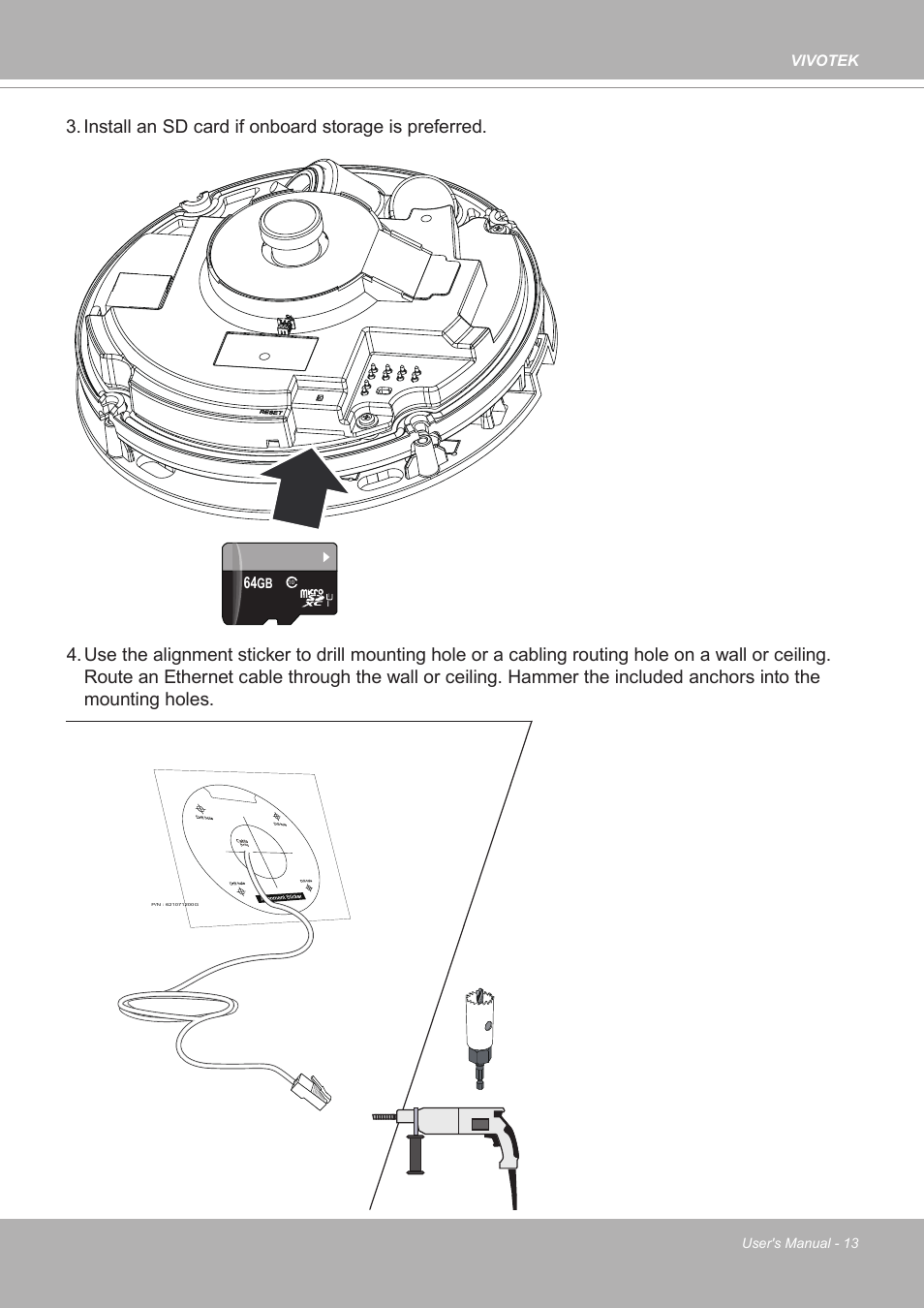 Install an sd card if onboard storage is preferred | Vivotek FE9380-HV 5MP Outdoor Network Fisheye Dome Camera with Night Vision User Manual | Page 13 / 352