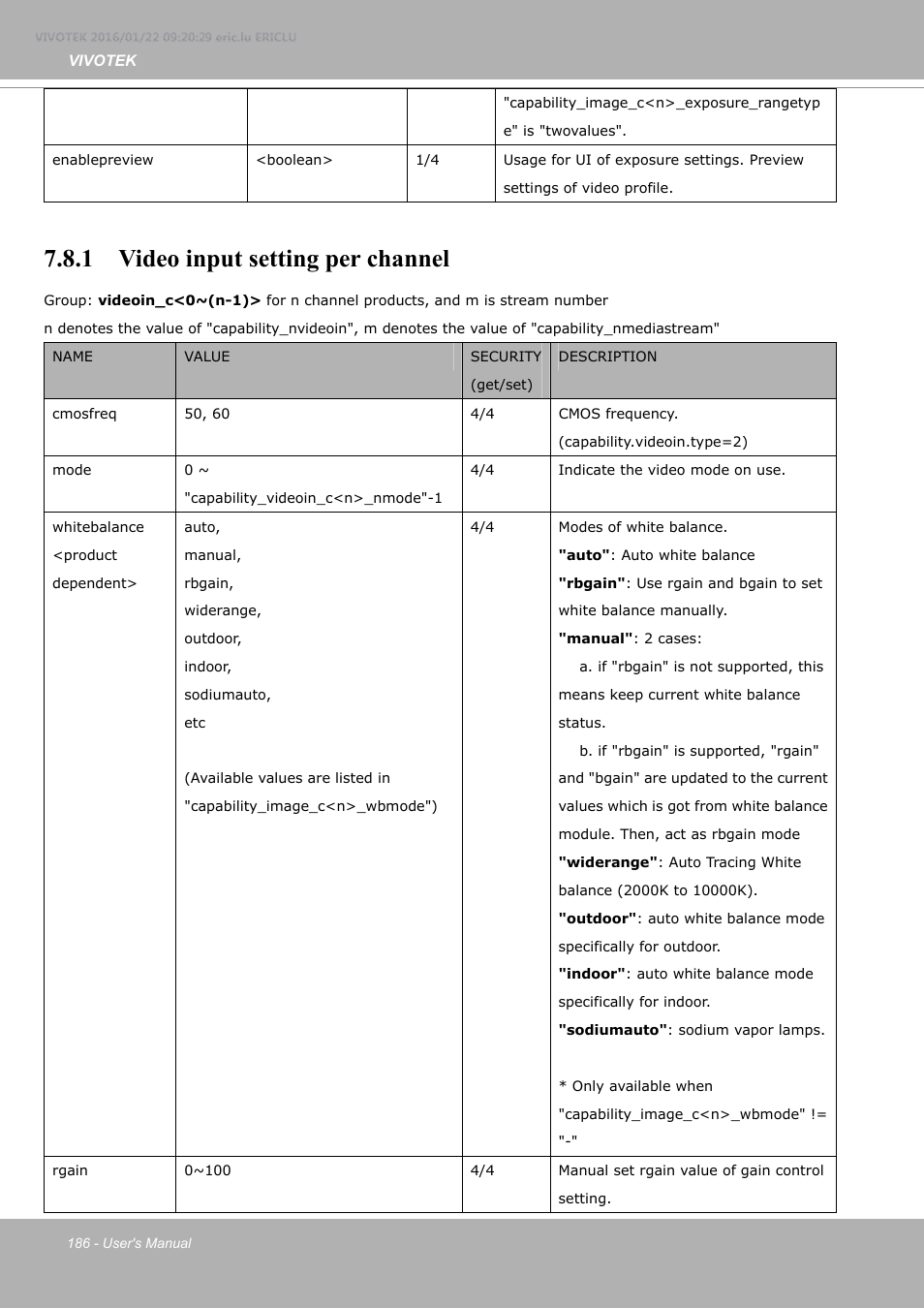 1 video input setting per channel | Vivotek FE9380-HV 5MP Outdoor Network Fisheye Dome Camera with Night Vision User Manual | Page 186 / 352