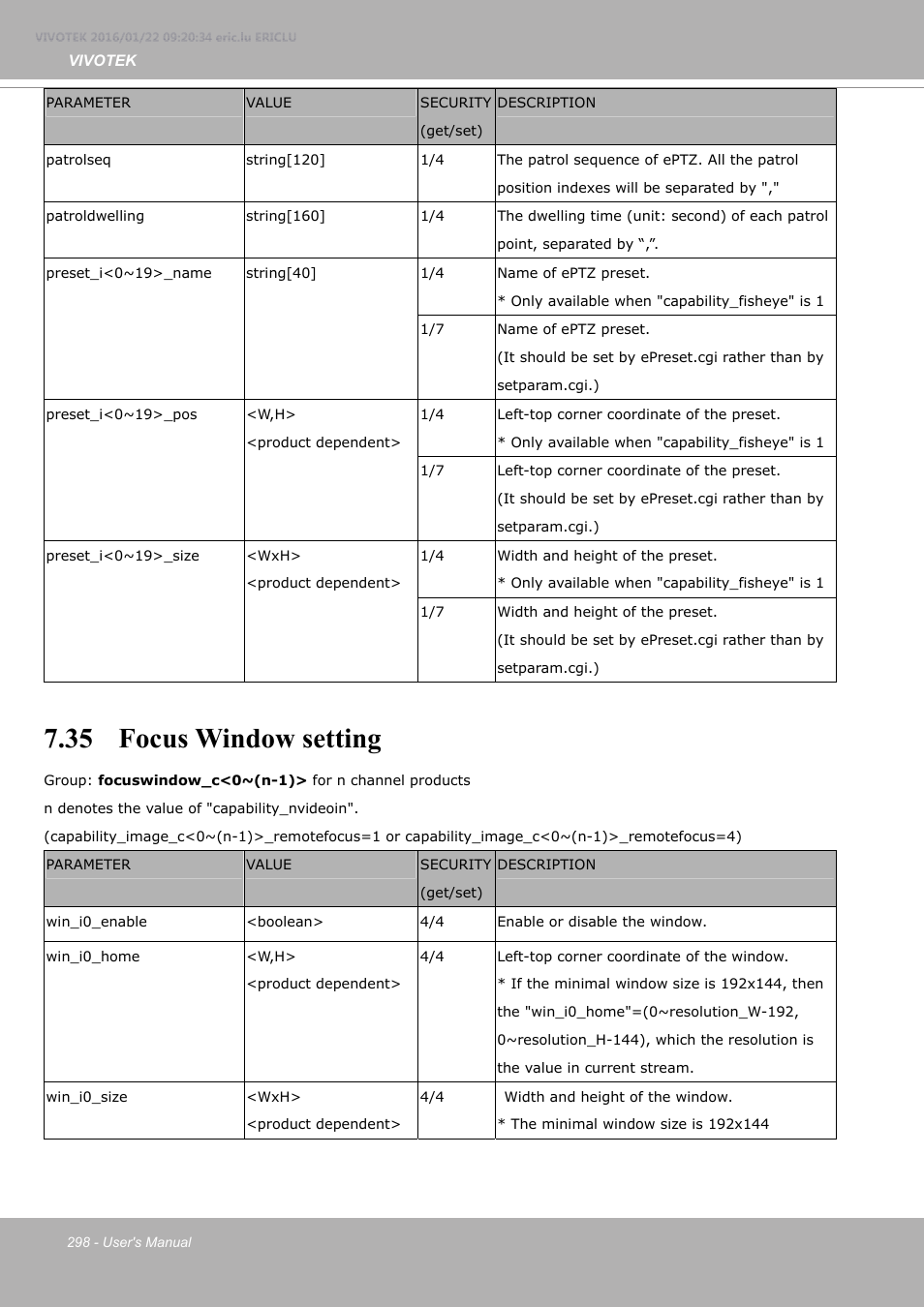 35 focus window setting | Vivotek FE9380-HV 5MP Outdoor Network Fisheye Dome Camera with Night Vision User Manual | Page 298 / 352