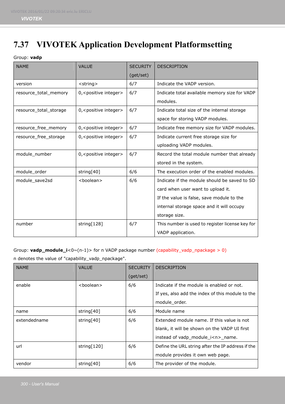 37 vivotek application development platformsetting | Vivotek FE9380-HV 5MP Outdoor Network Fisheye Dome Camera with Night Vision User Manual | Page 300 / 352