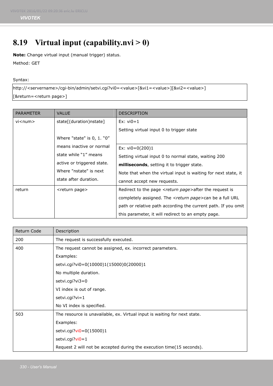 19 virtual input (capability.nvi > 0) | Vivotek FE9380-HV 5MP Outdoor Network Fisheye Dome Camera with Night Vision User Manual | Page 330 / 352