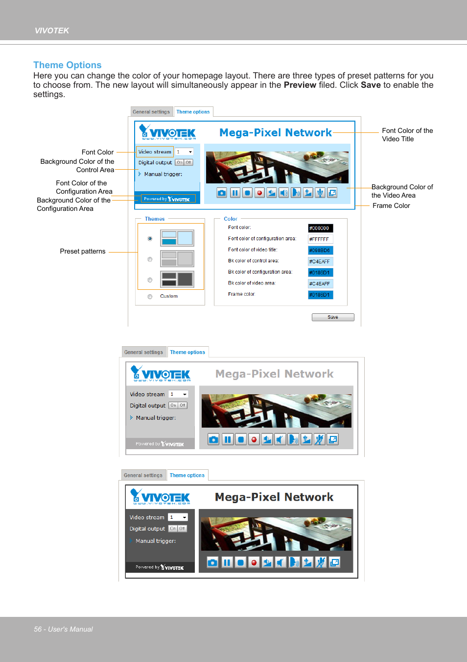 Theme options | Vivotek FE9380-HV 5MP Outdoor Network Fisheye Dome Camera with Night Vision User Manual | Page 56 / 352