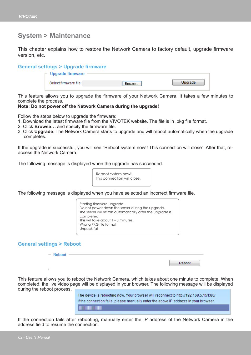 System > maintenance | Vivotek FE9380-HV 5MP Outdoor Network Fisheye Dome Camera with Night Vision User Manual | Page 62 / 352