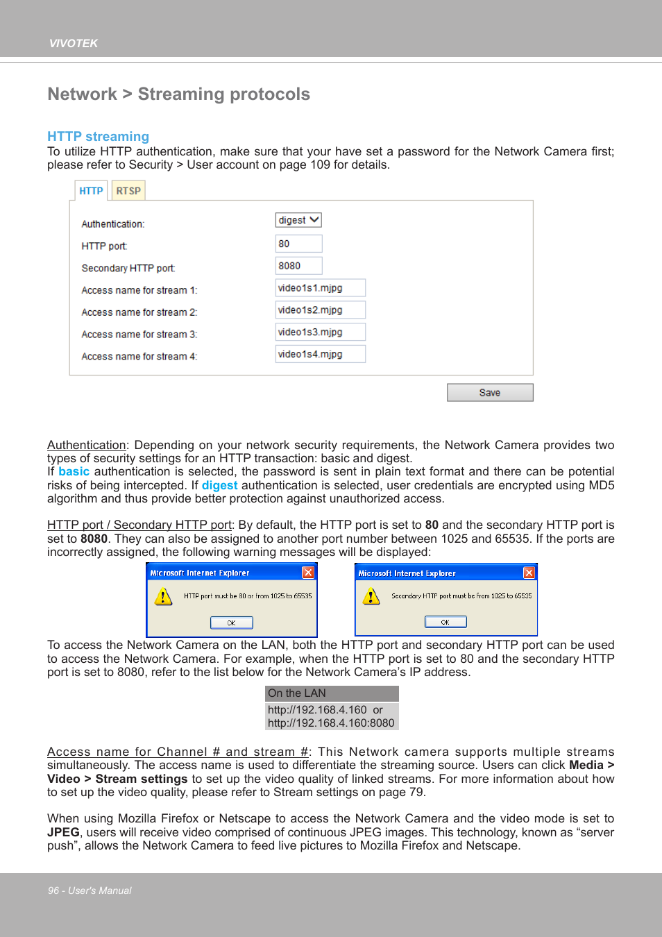 Network > streaming protocols | Vivotek FE9380-HV 5MP Outdoor Network Fisheye Dome Camera with Night Vision User Manual | Page 96 / 352
