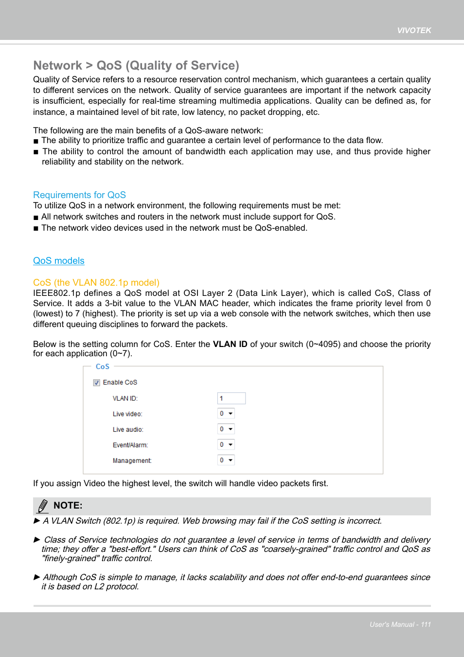 Network > qos (quality of service) | Vivotek SD9161-H-v2 2MP PTZ Network Dome Camera User Manual | Page 111 / 473