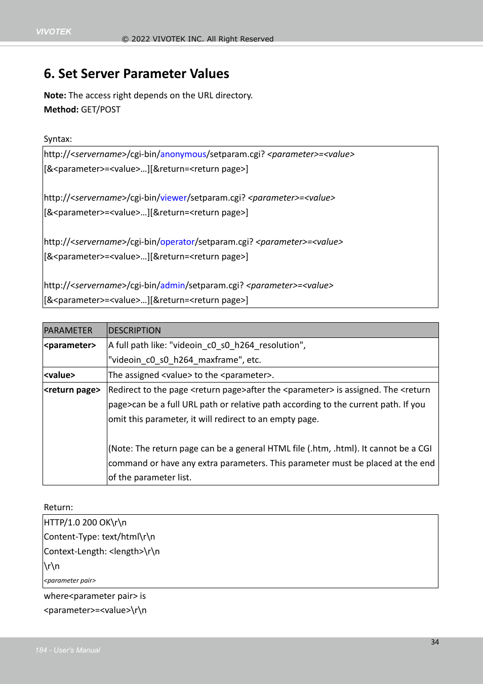 Set server parameter values | Vivotek SD9161-H-v2 2MP PTZ Network Dome Camera User Manual | Page 184 / 473