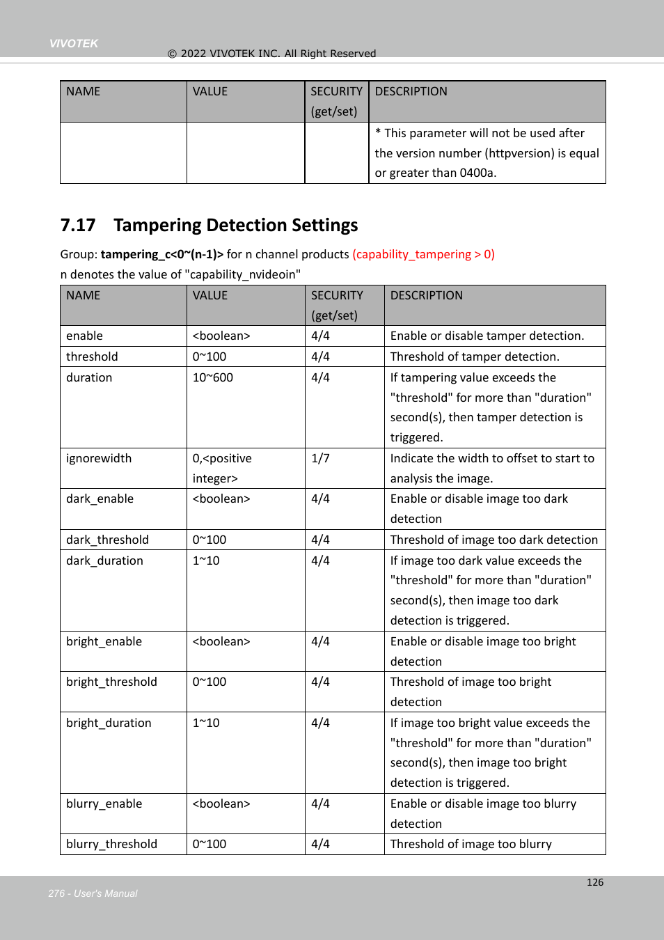 17 tampering detection settings | Vivotek SD9161-H-v2 2MP PTZ Network Dome Camera User Manual | Page 276 / 473