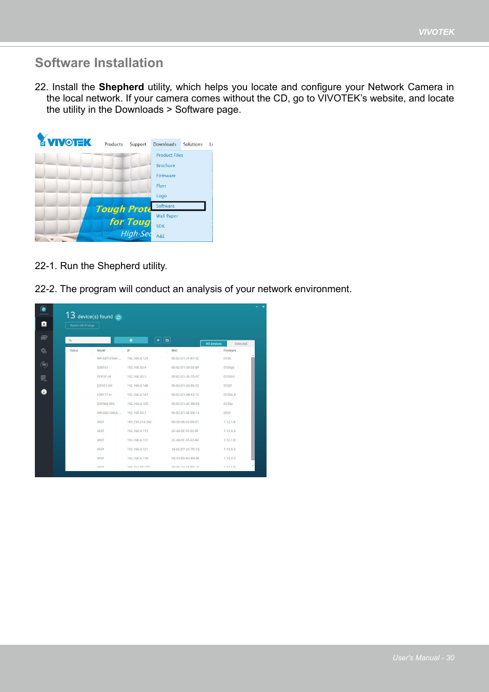 Software installation | Vivotek SD9161-H-v2 2MP PTZ Network Dome Camera User Manual | Page 30 / 473