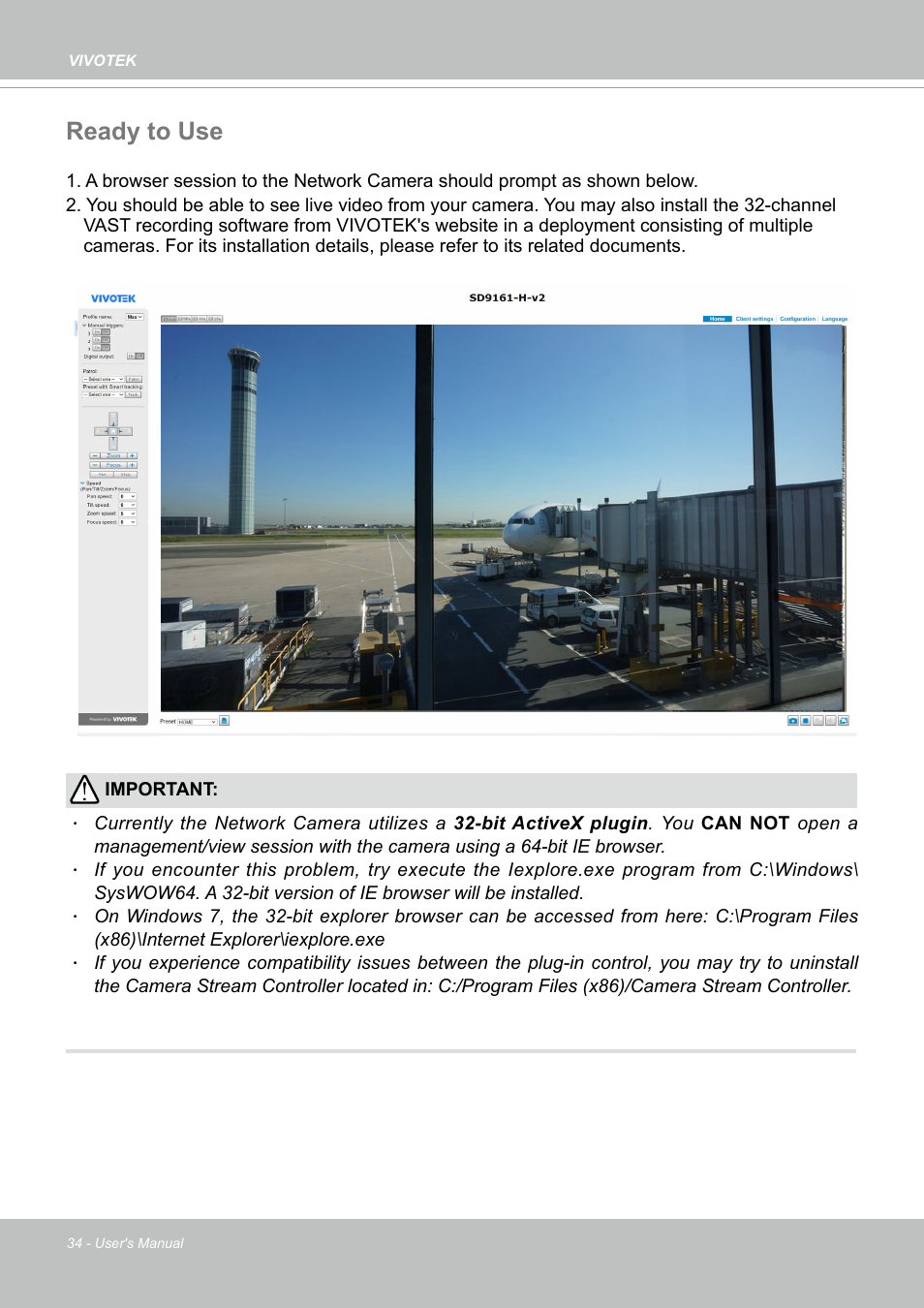 Ready to use | Vivotek SD9161-H-v2 2MP PTZ Network Dome Camera User Manual | Page 34 / 473