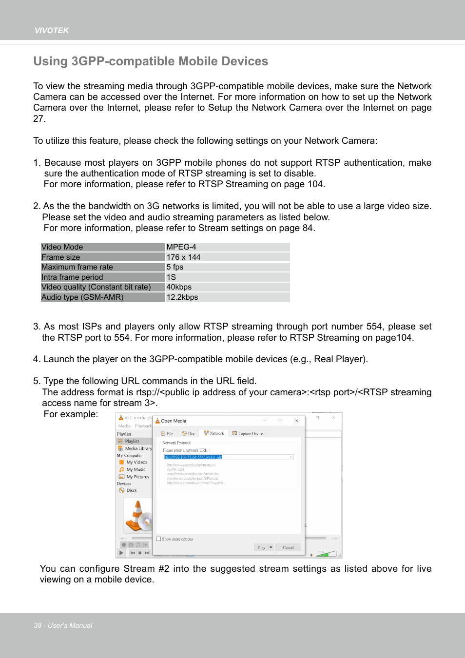 Using 3gpp-compatible mobile devices | Vivotek SD9161-H-v2 2MP PTZ Network Dome Camera User Manual | Page 38 / 473