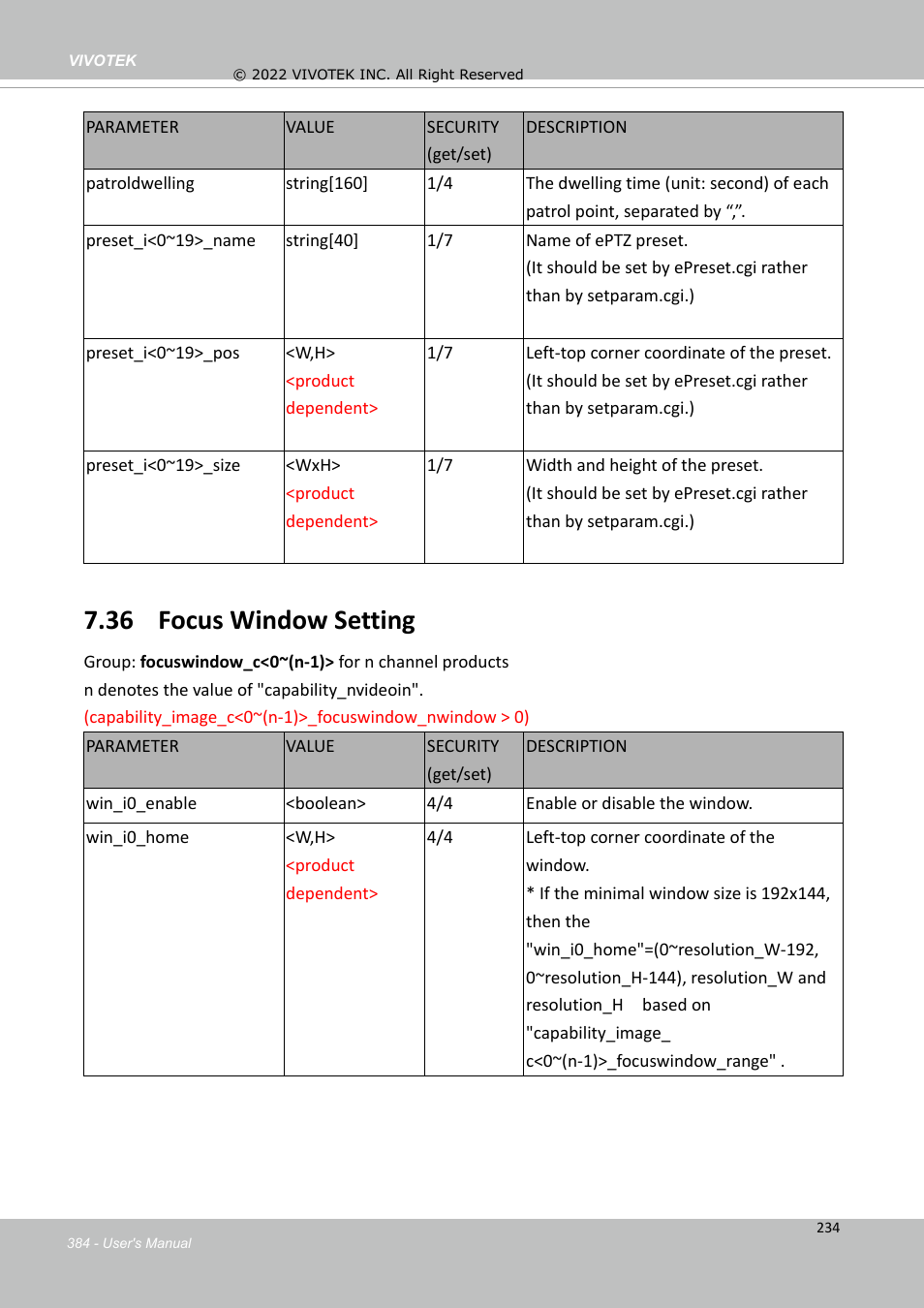 36 focus window setting | Vivotek SD9161-H-v2 2MP PTZ Network Dome Camera User Manual | Page 384 / 473