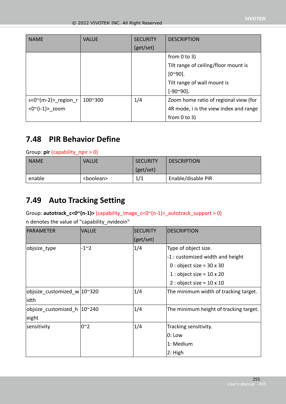 47 fisheye local dewarp setting, 48 pir behavior define, 49 auto tracking setting | Vivotek SD9161-H-v2 2MP PTZ Network Dome Camera User Manual | Page 405 / 473