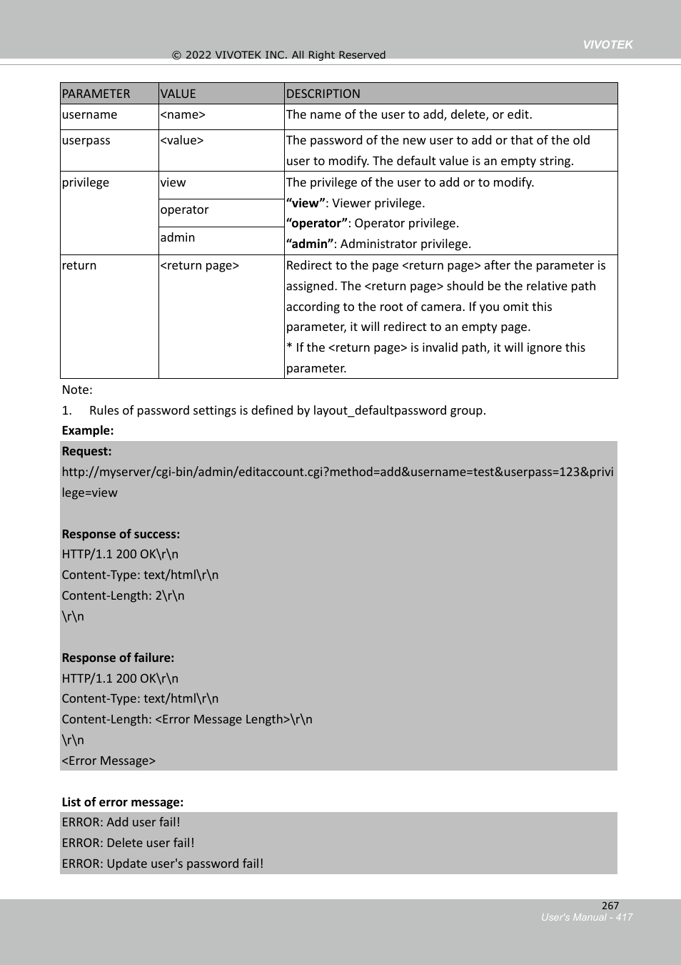 5 account management | Vivotek SD9161-H-v2 2MP PTZ Network Dome Camera User Manual | Page 417 / 473