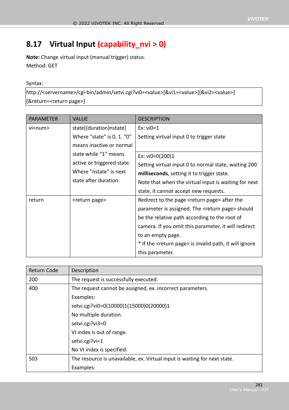 17 virtual input (capability_nvi > 0) | Vivotek SD9161-H-v2 2MP PTZ Network Dome Camera User Manual | Page 431 / 473