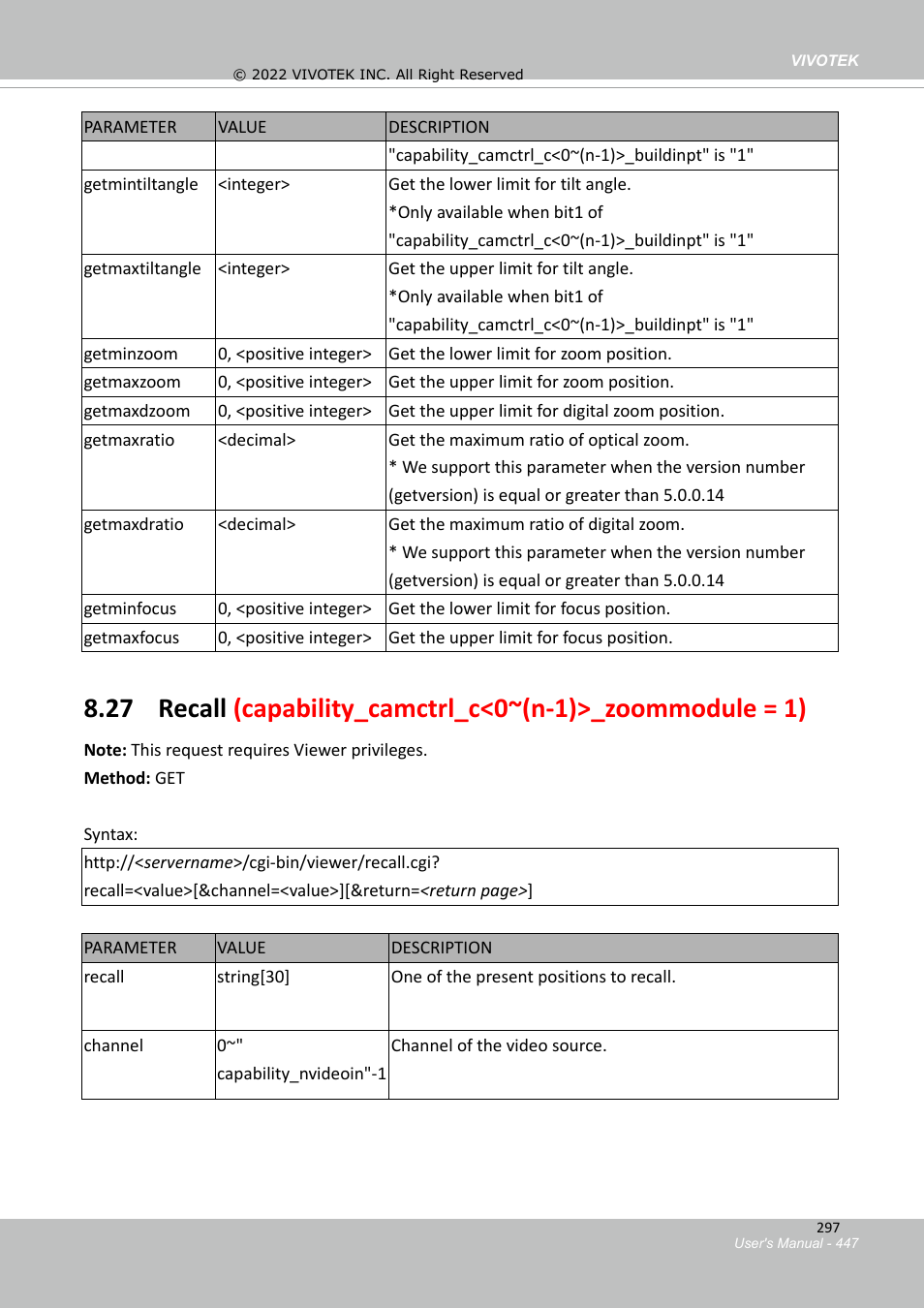 Vivotek SD9161-H-v2 2MP PTZ Network Dome Camera User Manual | Page 447 / 473
