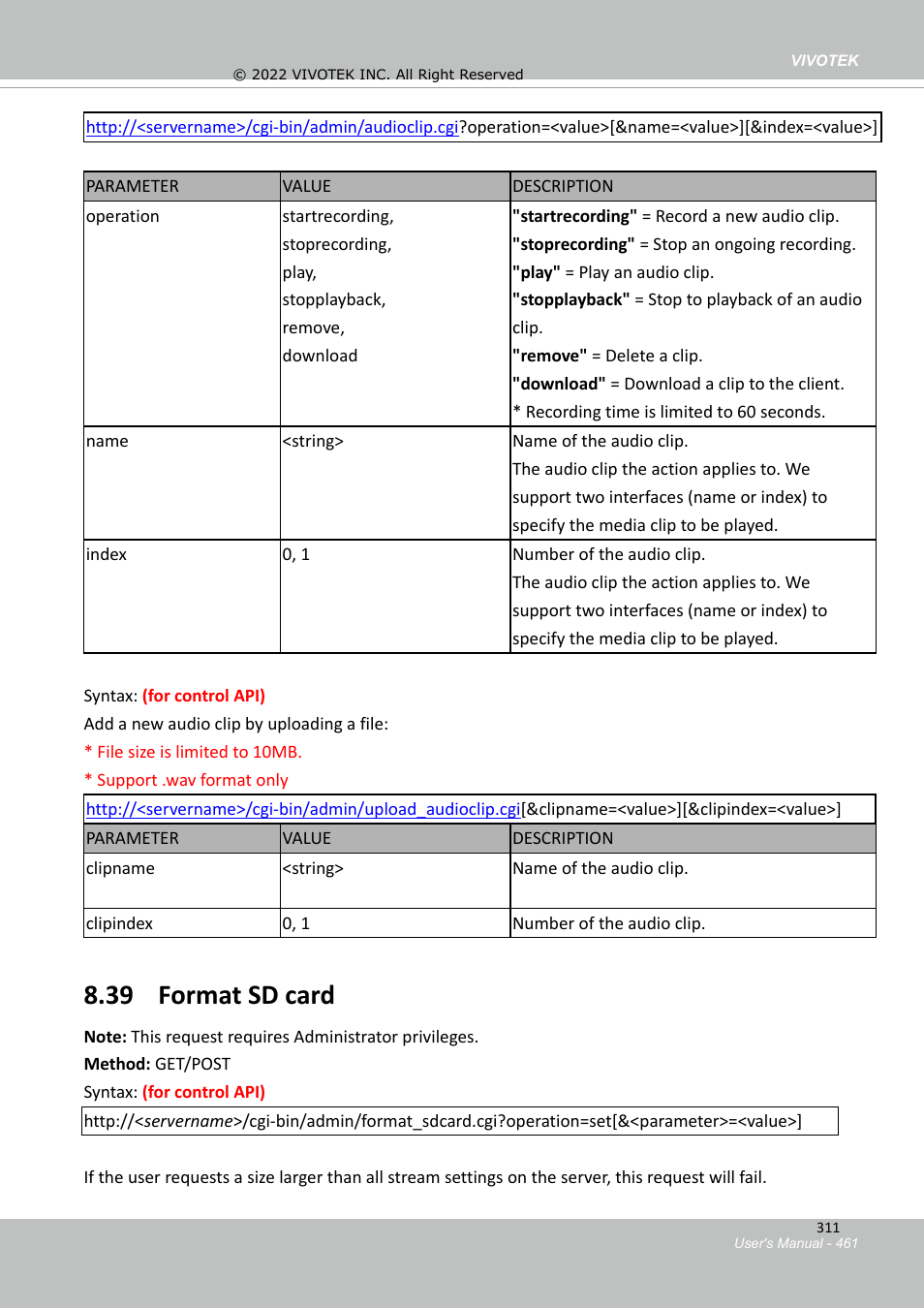 39 format sd card | Vivotek SD9161-H-v2 2MP PTZ Network Dome Camera User Manual | Page 461 / 473