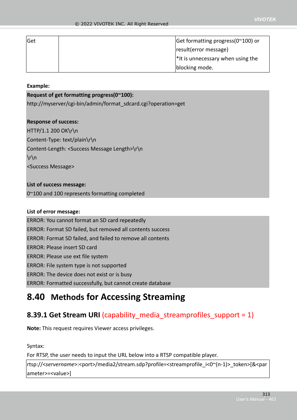 For accessing streaming, Methods | Vivotek SD9161-H-v2 2MP PTZ Network Dome Camera User Manual | Page 463 / 473