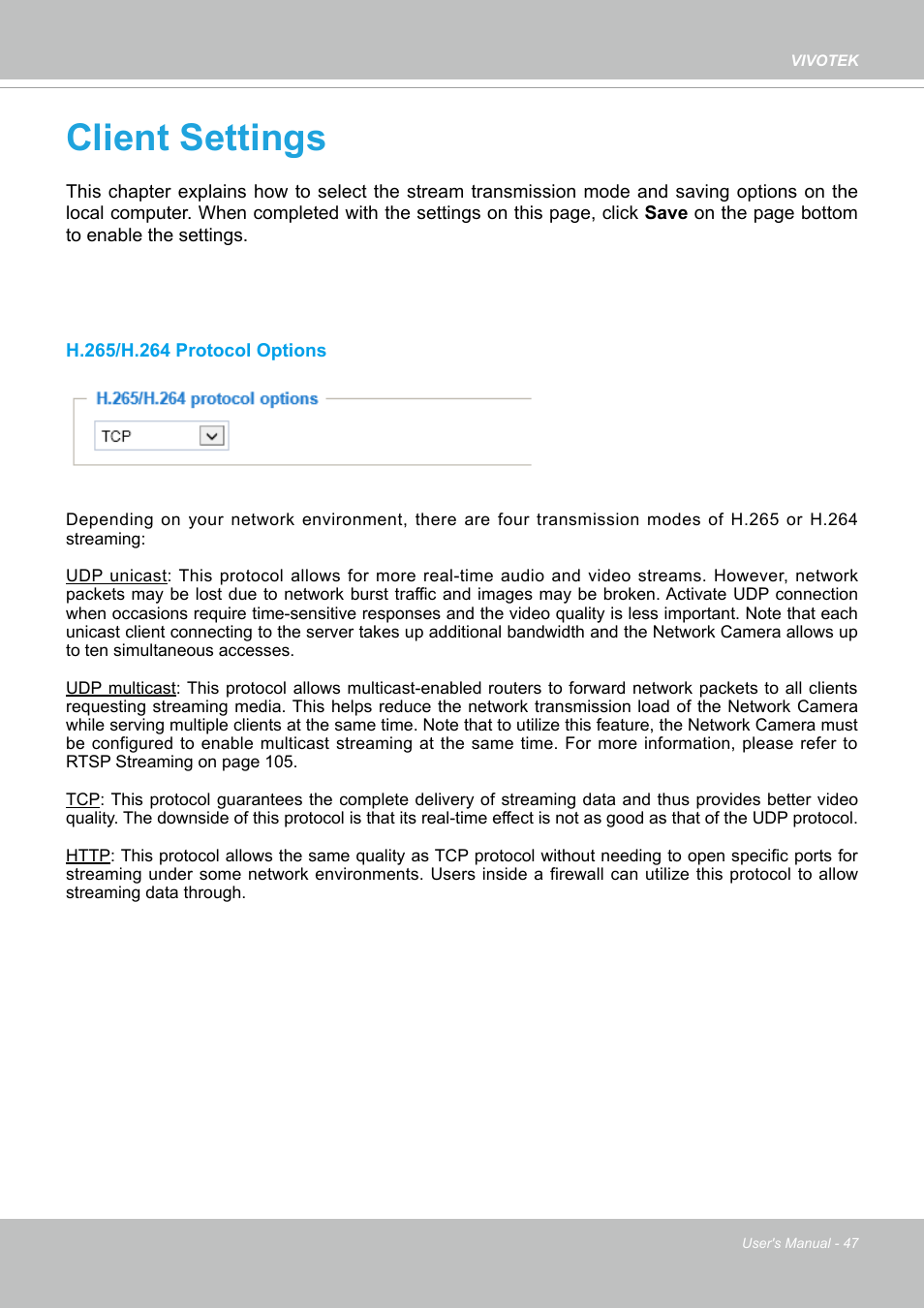 Client settings, Client settings 47, Please refer to | Vivotek SD9161-H-v2 2MP PTZ Network Dome Camera User Manual | Page 47 / 473