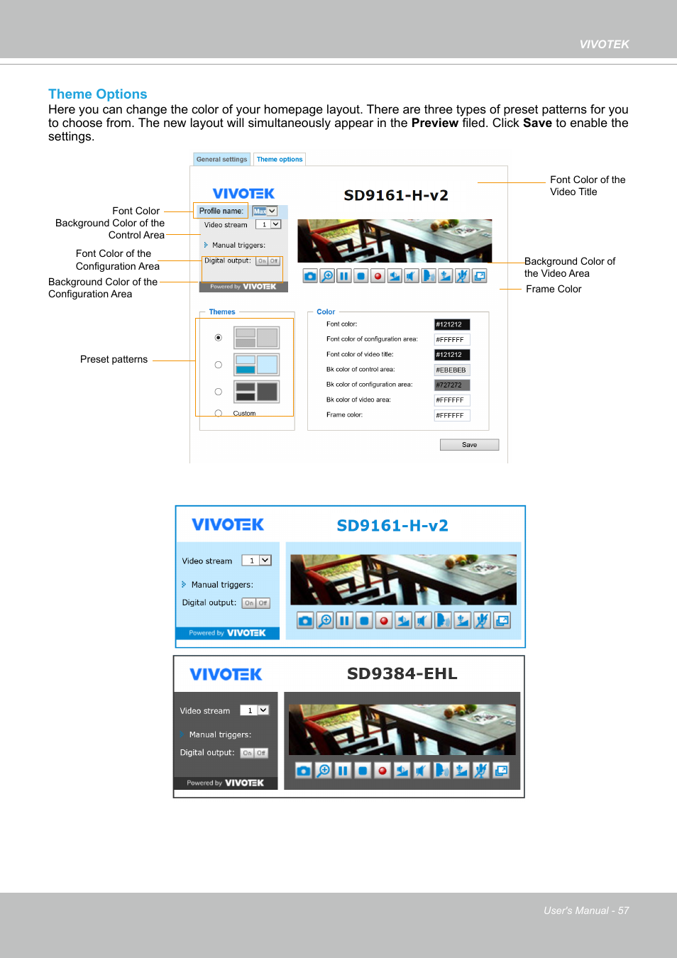 Theme options | Vivotek SD9161-H-v2 2MP PTZ Network Dome Camera User Manual | Page 57 / 473
