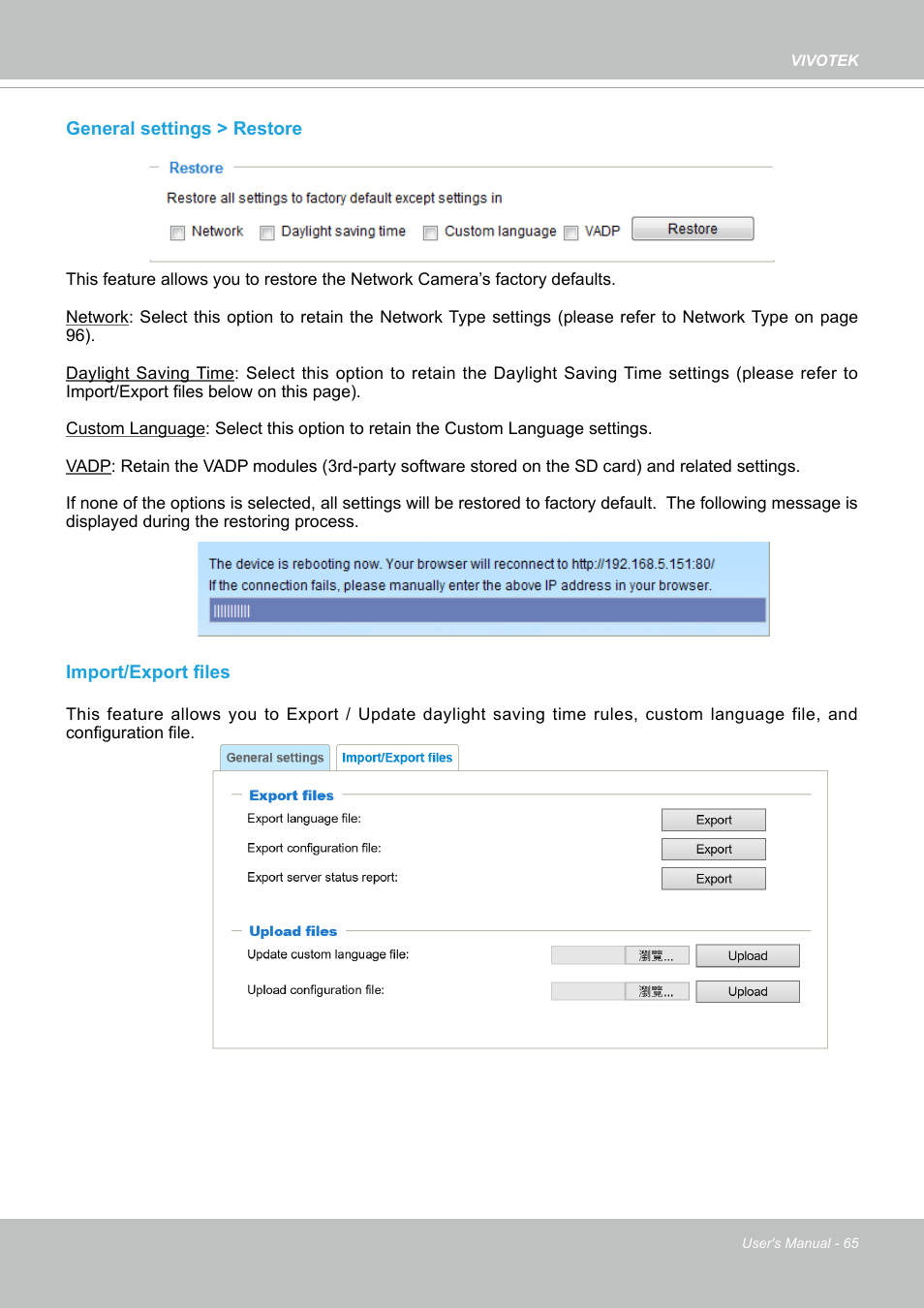 Vivotek SD9161-H-v2 2MP PTZ Network Dome Camera User Manual | Page 65 / 473