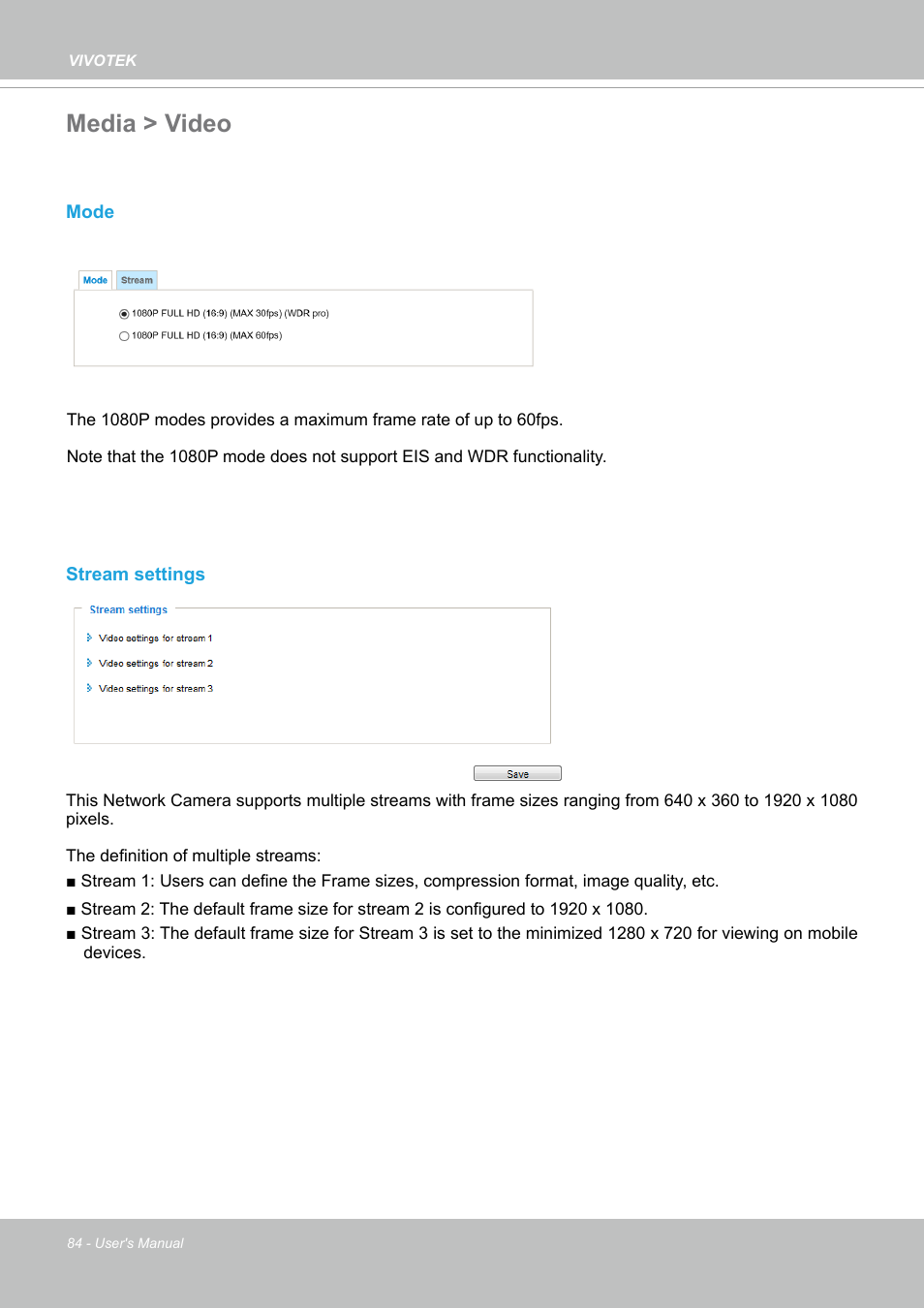 Media > video | Vivotek SD9161-H-v2 2MP PTZ Network Dome Camera User Manual | Page 84 / 473