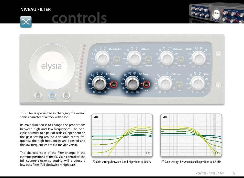 Niveau filter, Controls | elysia mpressor Dual-Channel Creative Compressor User Manual | Page 12 / 29