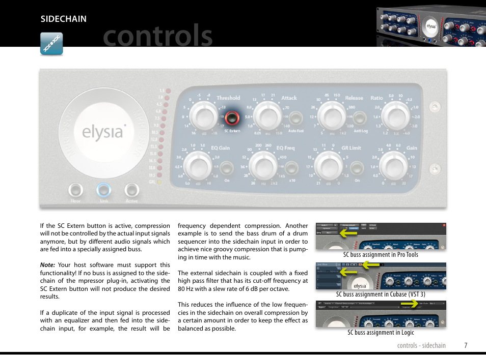 Sidechain, Controls | elysia mpressor Dual-Channel Creative Compressor User Manual | Page 7 / 29