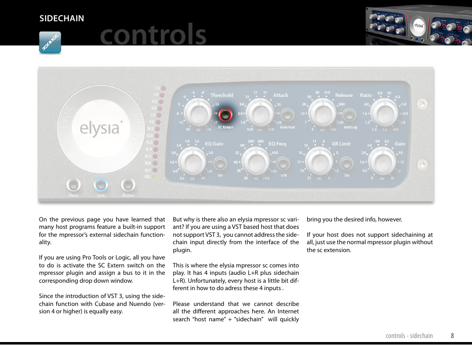 Controls, Sidechain | elysia mpressor Dual-Channel Creative Compressor User Manual | Page 8 / 29