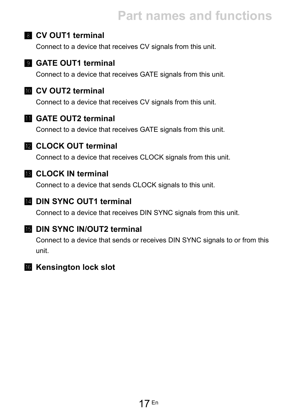 Part names and functions | Pioneer Toraiz SQUID - Creative Multitrack Sequencer User Manual | Page 17 / 177
