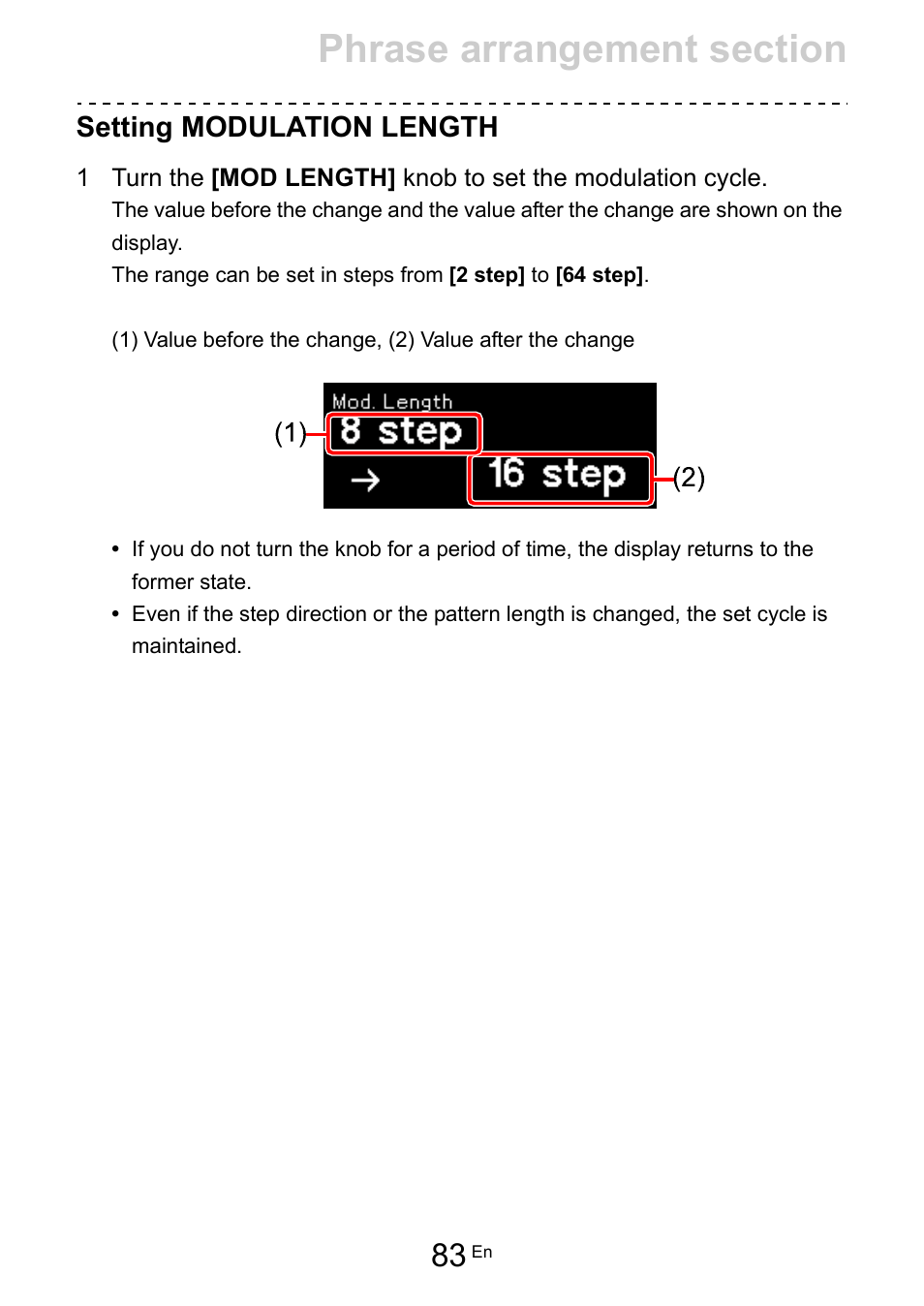Setting modulation length | Pioneer Toraiz SQUID - Creative Multitrack Sequencer User Manual | Page 83 / 177