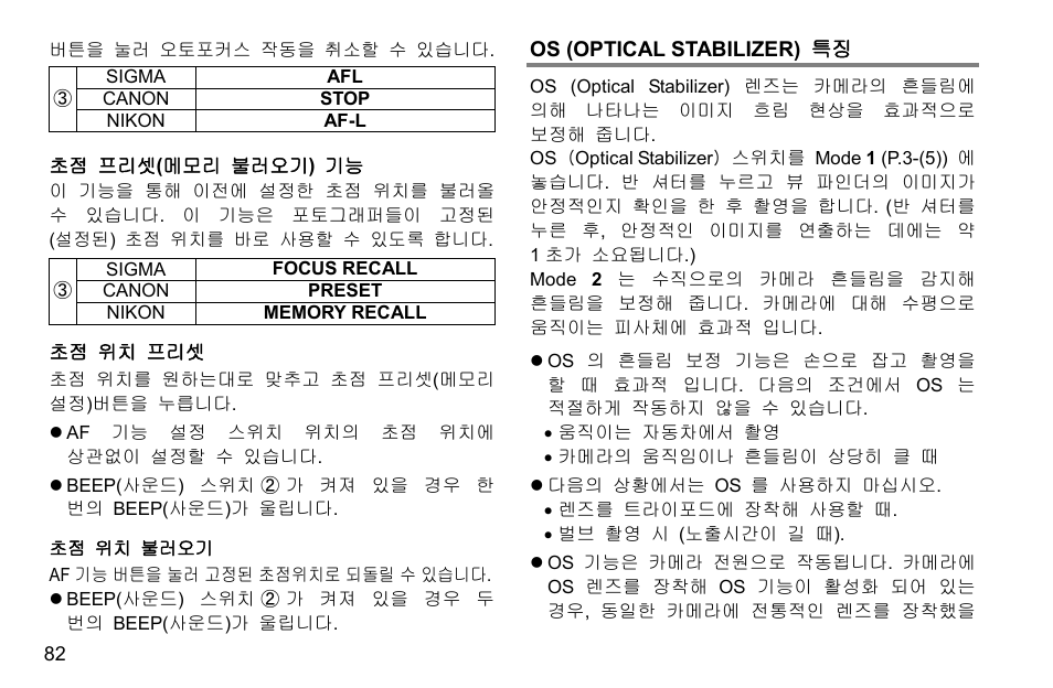 Os (optical stabilizer) 특징 | SIGMA 500mm f/4 DG OS HSM Sports Lens for EF User Manual | Page 82 / 100
