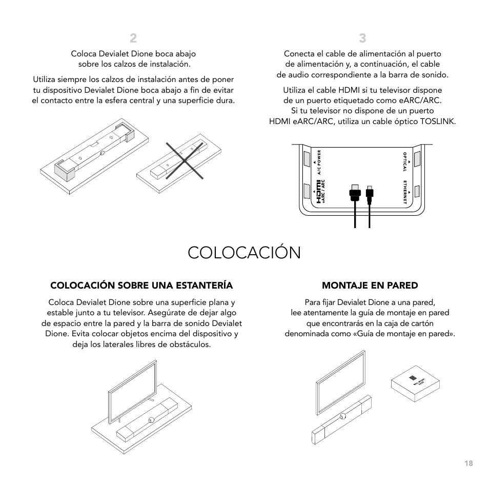 Colocación | Devialet Dione 950W Virtual 5.1.2-Channel Soundbar User Manual | Page 18 / 36