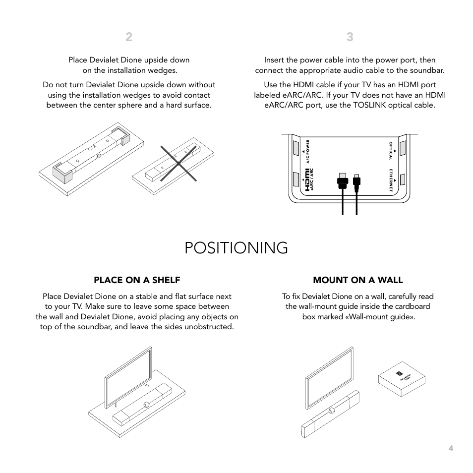 Positioning | Devialet Dione 950W Virtual 5.1.2-Channel Soundbar User Manual | Page 4 / 36