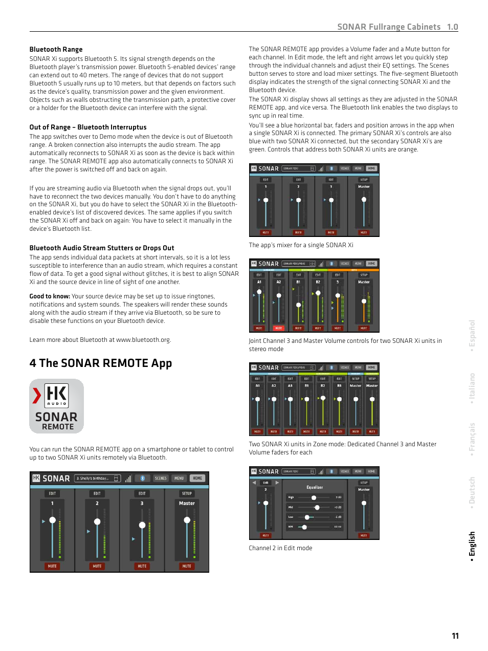 Sonar, 4 the sonar remote app | HK Audio SONAR 110 Xi 2-Way 800W 10" Powered Speaker User Manual | Page 11 / 72