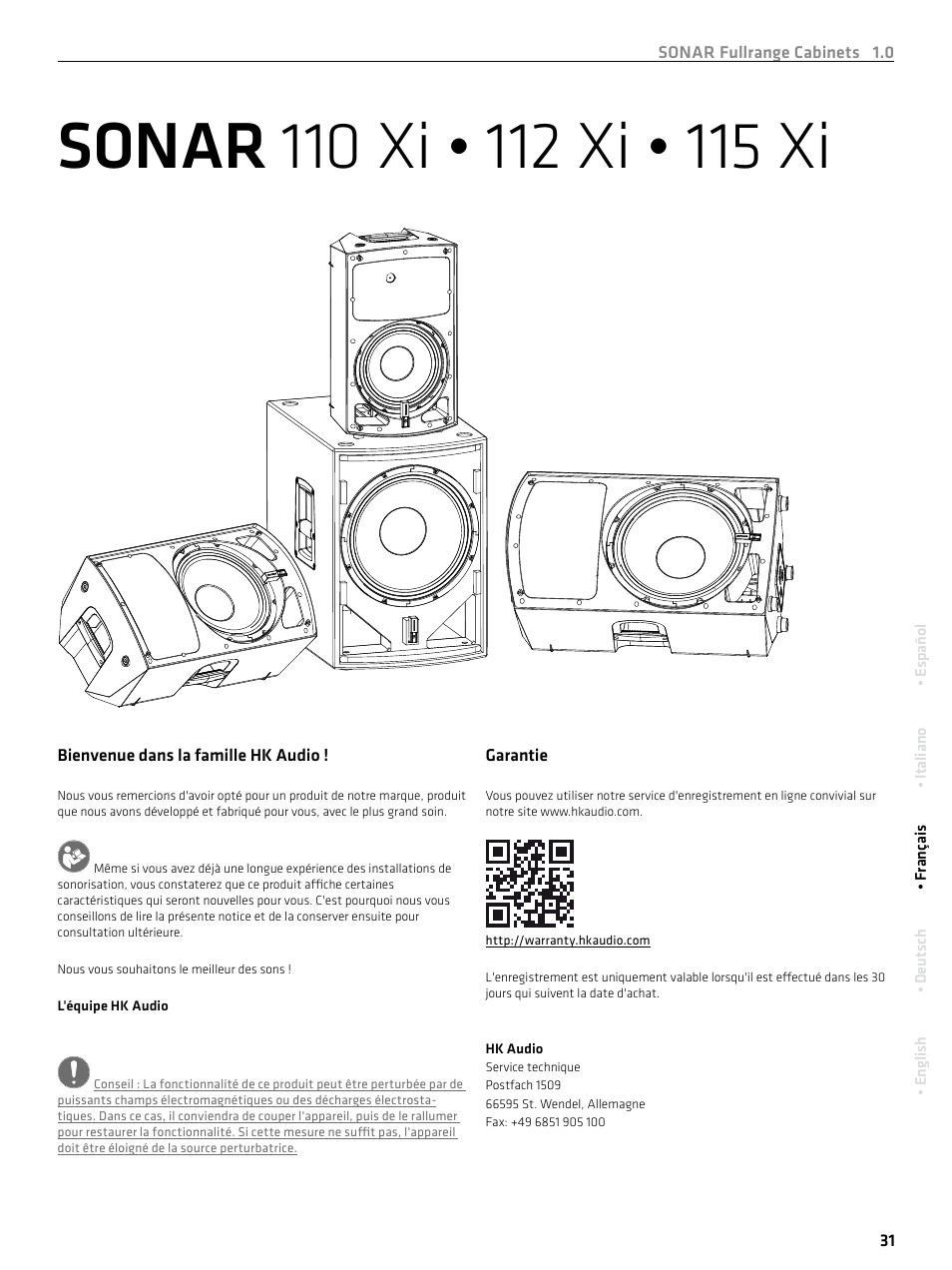 HK Audio SONAR 110 Xi 2-Way 800W 10" Powered Speaker User Manual | Page 31 / 72