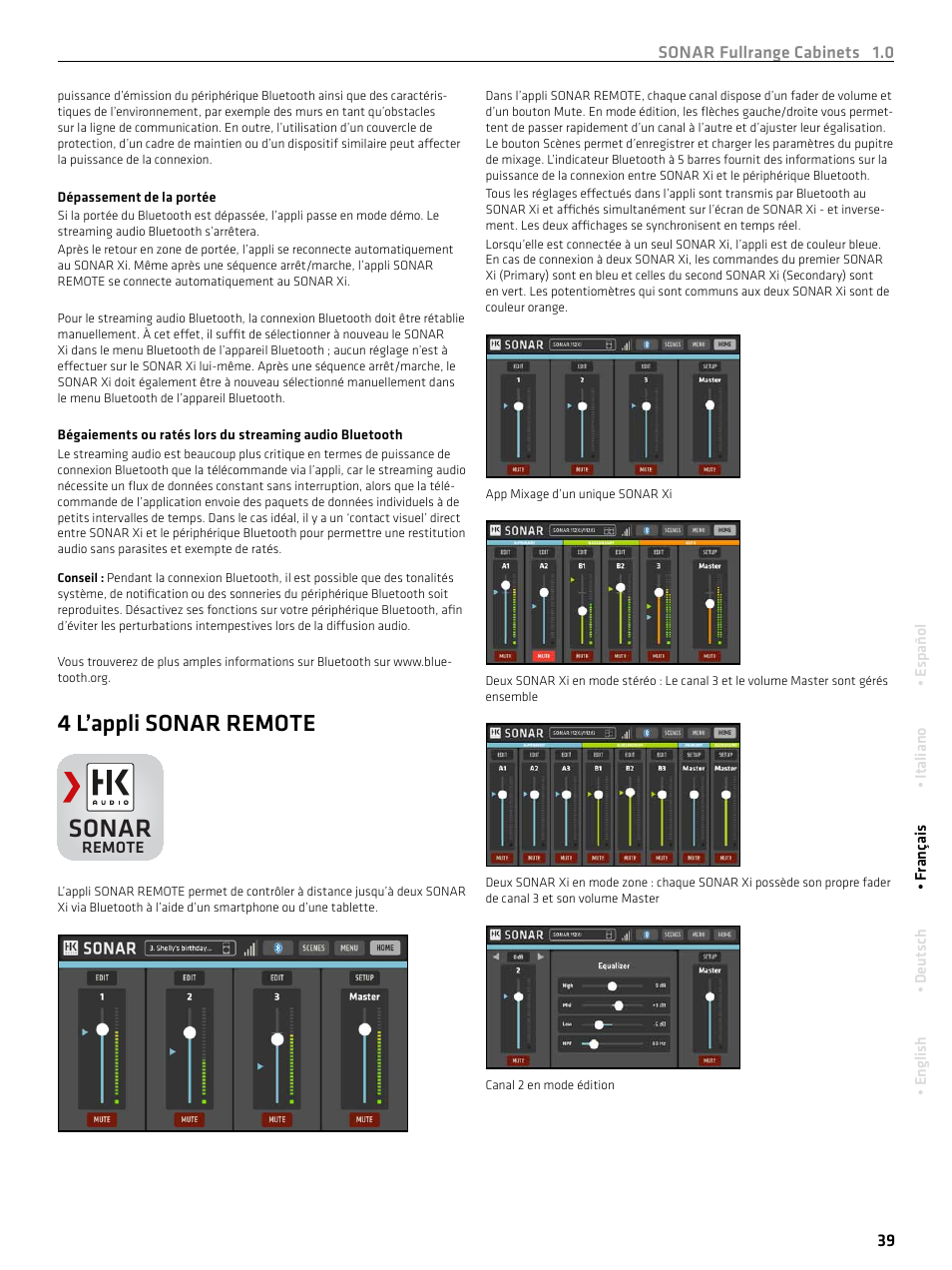 Sonar, 4 l’appli sonar remote | HK Audio SONAR 110 Xi 2-Way 800W 10" Powered Speaker User Manual | Page 39 / 72