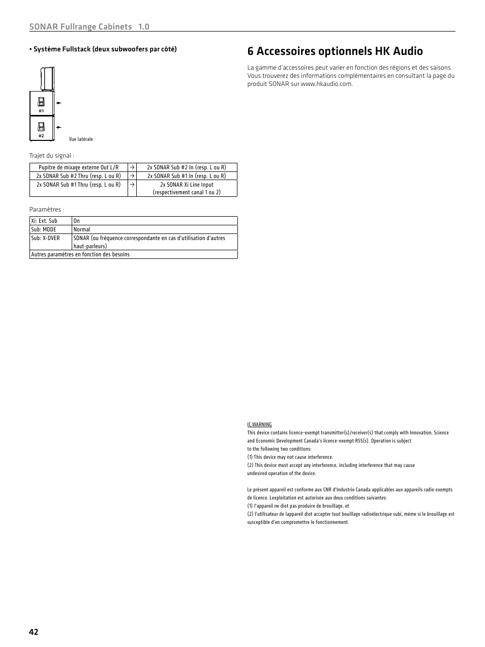 6 accessoires optionnels hk audio, Sonar fullrange cabinets 1.0 42 | HK Audio SONAR 110 Xi 2-Way 800W 10" Powered Speaker User Manual | Page 42 / 72