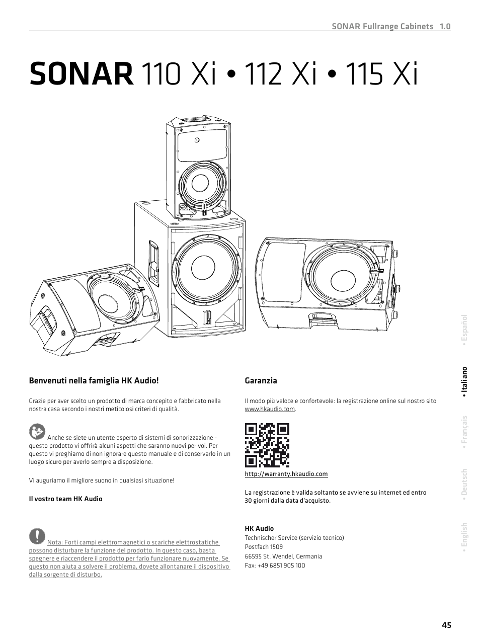 HK Audio SONAR 110 Xi 2-Way 800W 10" Powered Speaker User Manual | Page 45 / 72