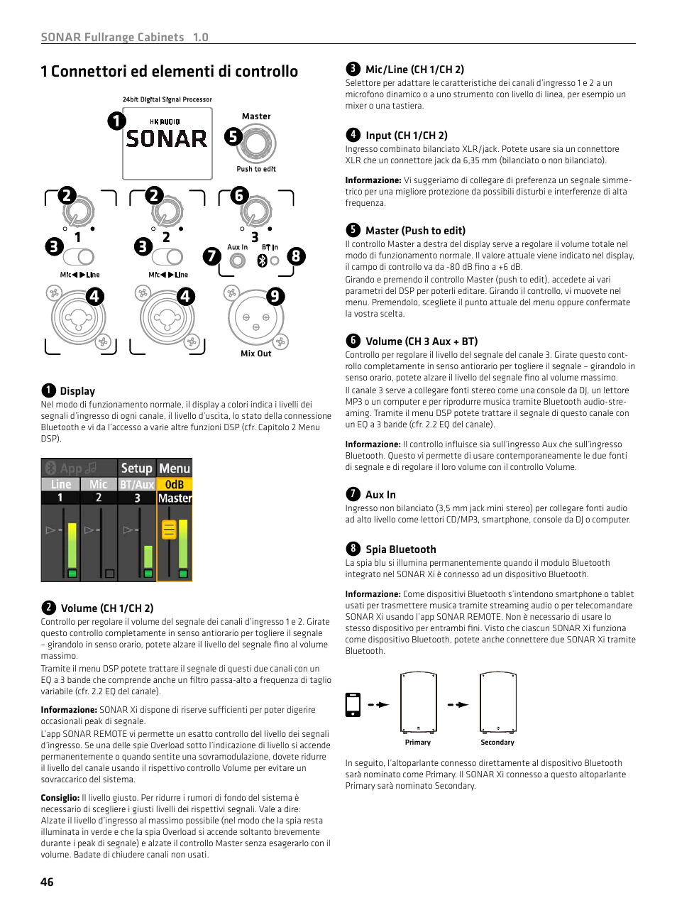 1 connettori ed elementi di controllo | HK Audio SONAR 110 Xi 2-Way 800W 10" Powered Speaker User Manual | Page 46 / 72