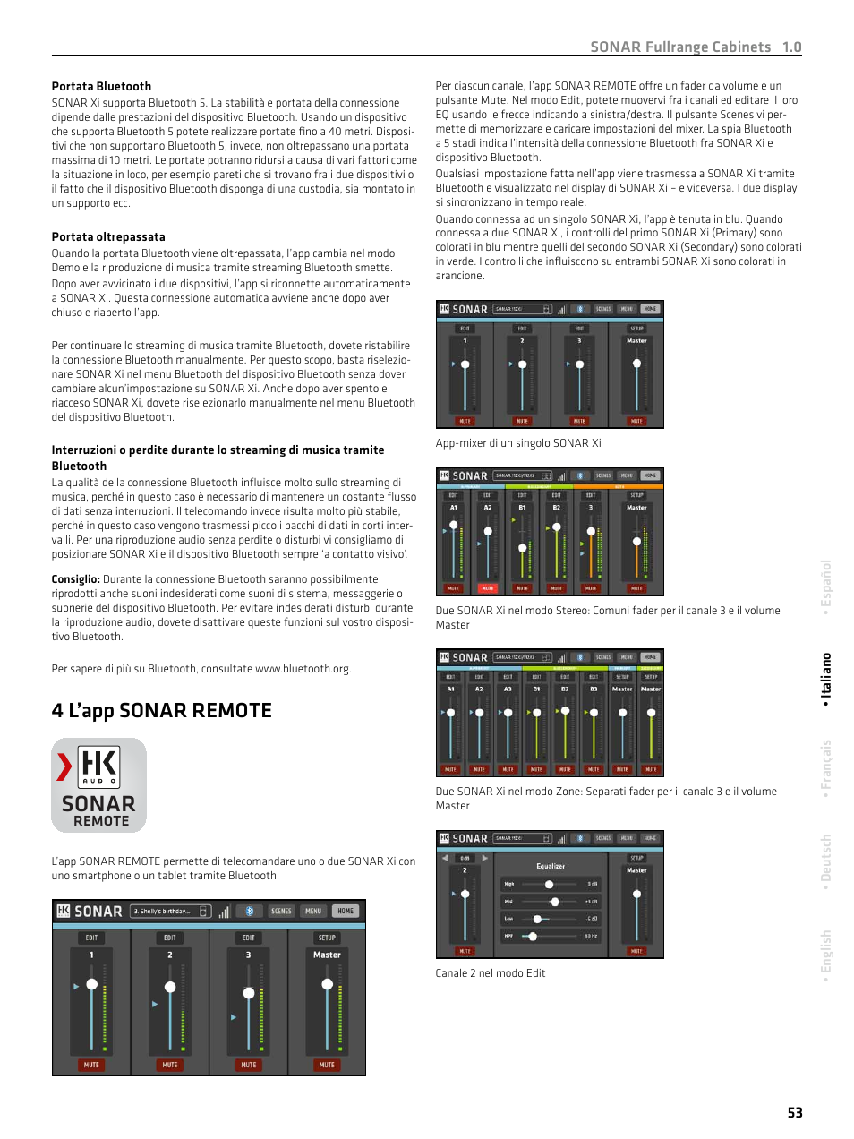 Sonar, 4 l’app sonar remote | HK Audio SONAR 110 Xi 2-Way 800W 10" Powered Speaker User Manual | Page 53 / 72