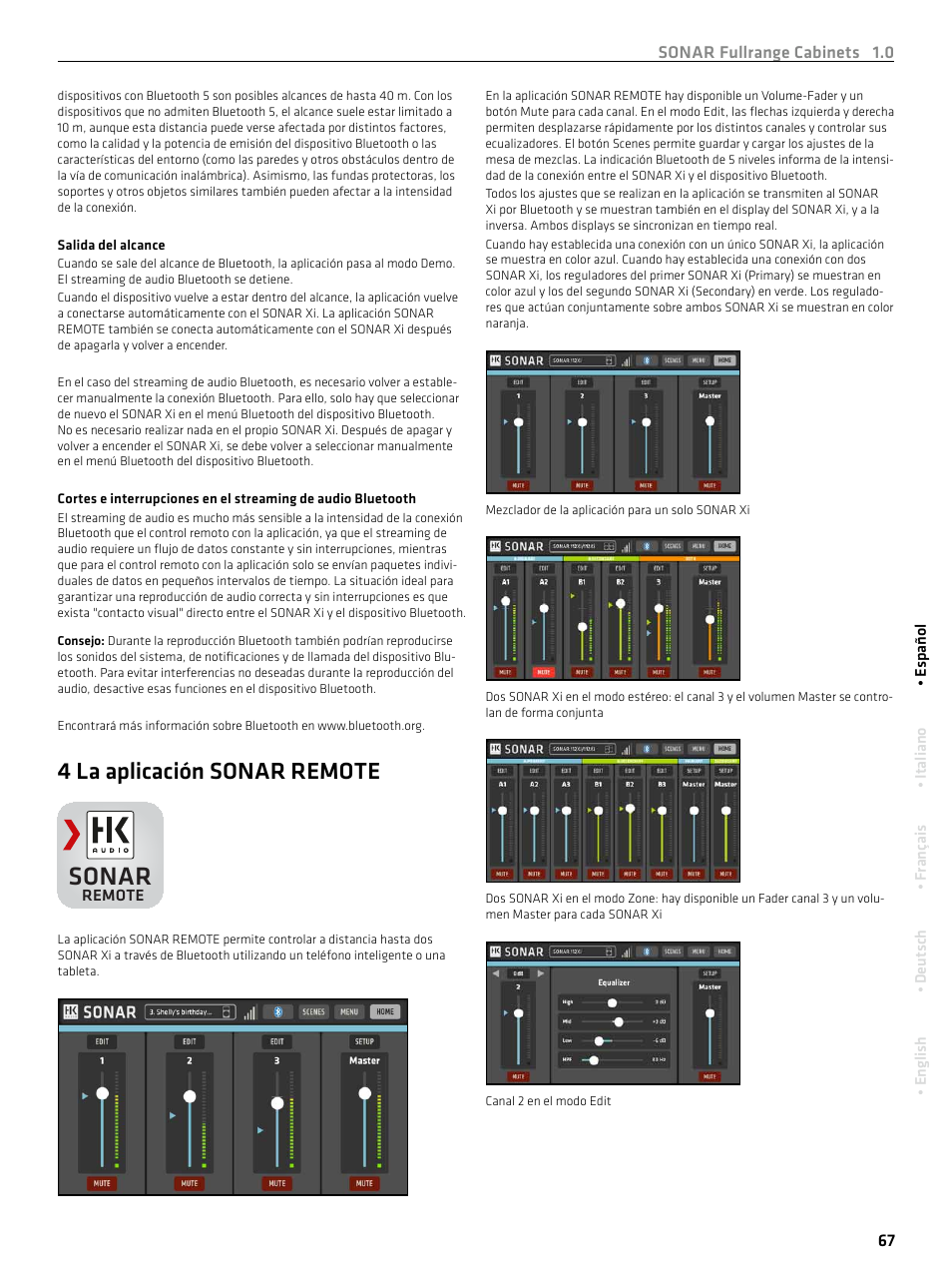 Sonar, 4 la aplicación sonar remote | HK Audio SONAR 110 Xi 2-Way 800W 10" Powered Speaker User Manual | Page 67 / 72