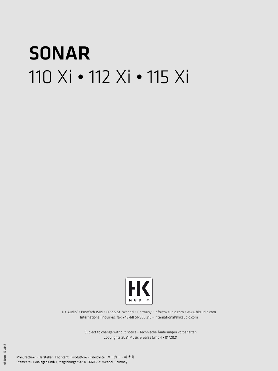 HK Audio SONAR 110 Xi 2-Way 800W 10" Powered Speaker User Manual | Page 72 / 72