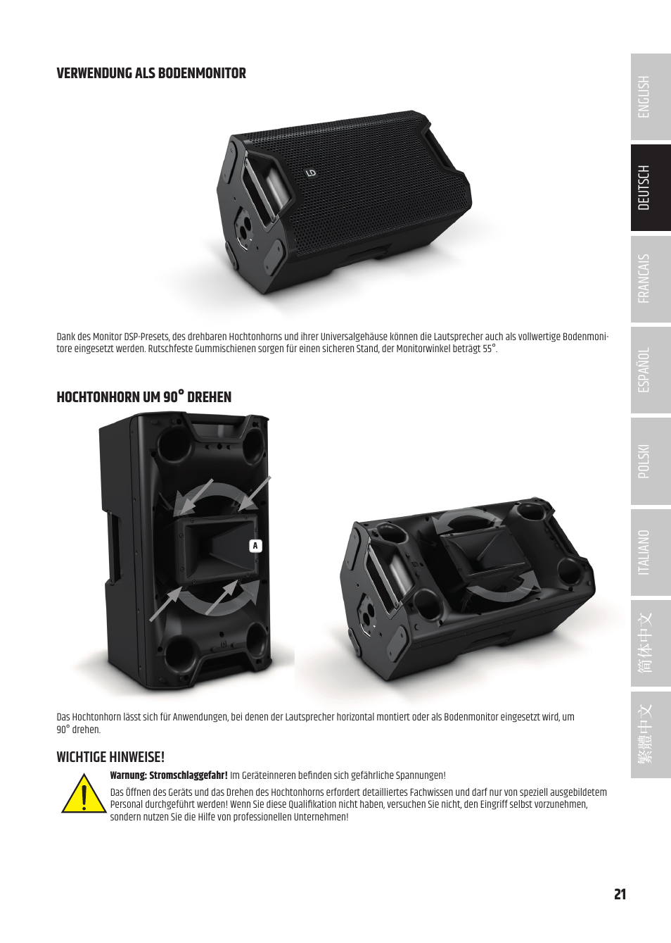 LD Systems ICOA 15 A BT Two-Way 15" Coaxial 1200W Powered Portable PA Speaker with Bluetooth User Manual | Page 21 / 92